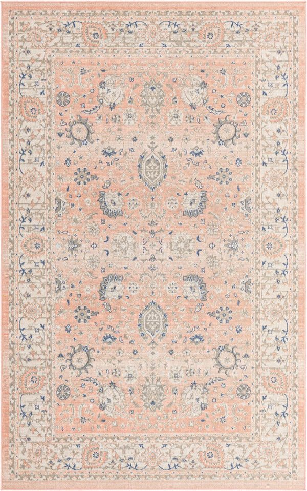 Unique Loom Whitney Bordeaux Machine Made Floral / Botanical Rug Powder Pink, Blue/Ivory/Light Blue/Gray 5' 3" x 8' 0"