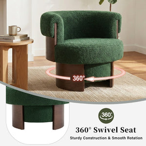 English Elm Modern Sculptural Barrel Swivel Chair Bentwood Frame Polyester Upholstery Accent Seating Green N760P369230C