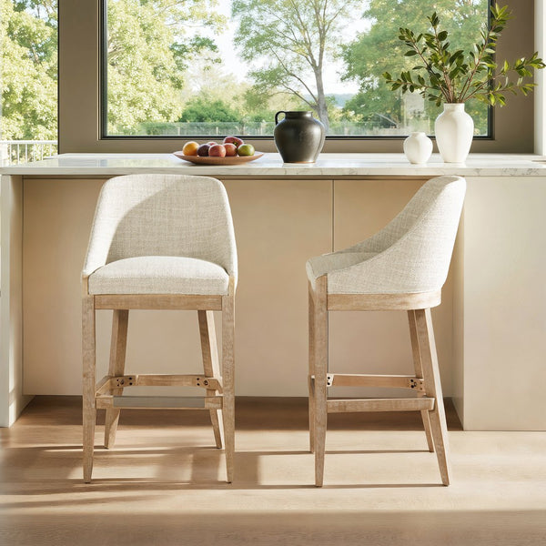 English Elm Jennifer Taylor Home - Newport 30.5" Coastal Curved Back Barstool Gray Upholstered Counter Height Rustic Poplar Finish Chic Comfort B2719P391775