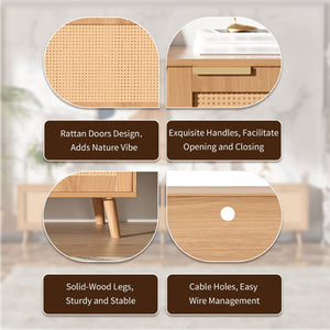English Elm Rattan Door Media Console with Pine Legs Modern Farmhouse Tv Stand for Large Living Rooms N710P365030P