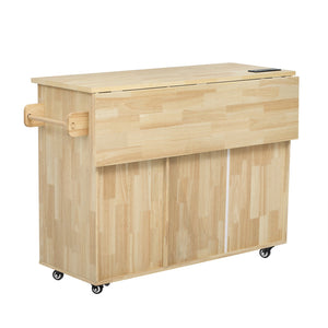 English Elm K&K Vintage Woven Checkerboard Kitchen Island 53.2" with Drop Leaf, Power Outlet, 5 Wheels, Storage N707P215328Y