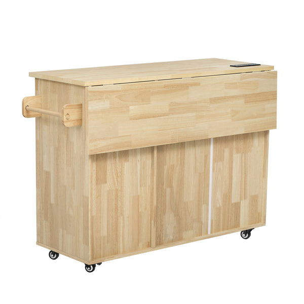 English Elm K&K Vintage Woven Checkerboard Kitchen Island 53.2" with Drop Leaf, Power Outlet, 5 Wheels, Storage N707P215328Y
