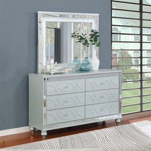 English Elm Arabesque Six Drawer Glam Dresser with Led Fretwork Mirror for Primary Bedroom B062S01731