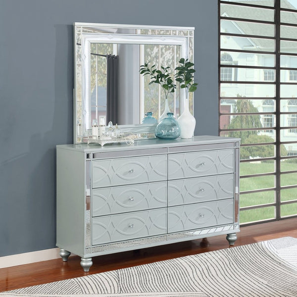 English Elm Arabesque Six Drawer Glam Dresser with Led Fretwork Mirror for Primary Bedroom B062S01731