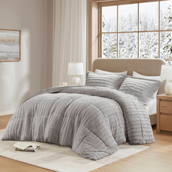 JLA Home Madison Park - Faux Faux Fur Comforter Mini Set with OEKO-TEX Soft Plush Pile, Machine Washable Luxury Warmth Grey MP10-3071
