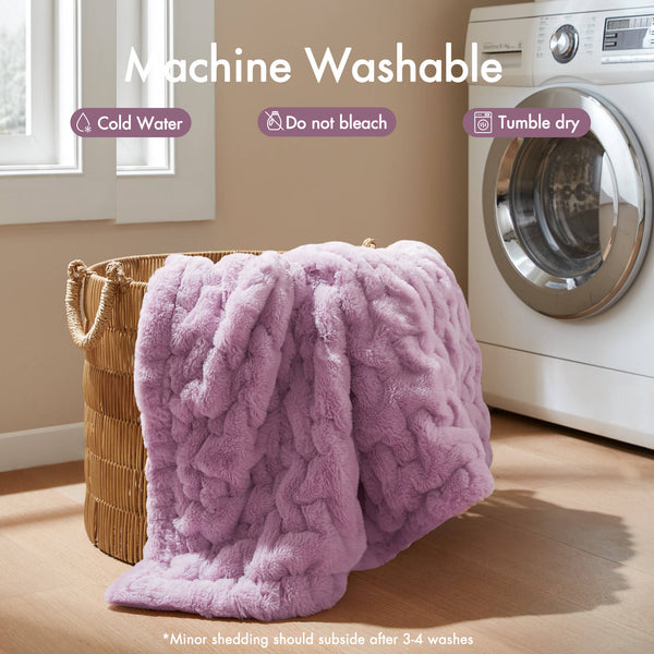 JLA Home Madison Park - Throw Luxurious Ruched Faux Fur Throw with Plush Faux Mink Reverse, Machine-Washable, OEKO-TEX Certified Comfort Purple MP50-8802