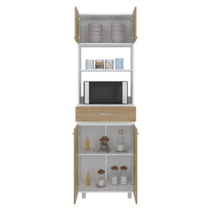 English Elm Lakeridge Pantry Cabinet with White & Macadamia Finish — 4 Doors, 2 Drawers, Open Shelf Storage B092P315581
