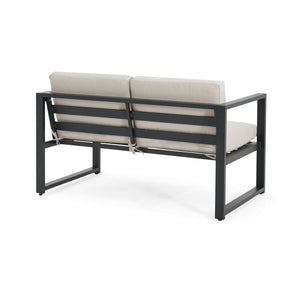 English Elm Christopher Knight Home® - NAVAN Aluminum 4-Piece Chat Set with Beige Olefin Cushions, Black Finish, Comfortable Outdoor Seating N775P243378B