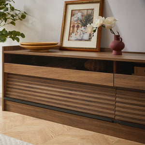 English Elm Christopher Knight Home® - Mirod Modern TV Stand with 4 Drawers, Tempered Glass Top, Built-In Charging Ports & LED Lighting Walnut N760P255436Z