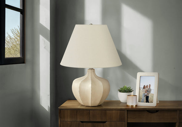 English Elm Lighting, Elegant 21" Cream Resin Table Lamp With Ivory Shade – Ideal For Home & Office Décor B2710P220149