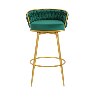 English Elm Christopher Knight Home® - Swivel Counter Height Bar Stools Set of 2 with 180° Turn, Hand-Woven Back, Gold Frame, Velvet Comfort Green N762P216979F