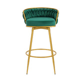 Christopher Knight Home® - Noble House - - Swivel Counter Height Bar Stools Set Of 2, 31.5" Bar Height Stools With Hand-Woven Backrest & Gold Metal Legs, Modern Low Back Upholstered Kitchen Chairs With Footrest For Island, Dining Room,Green