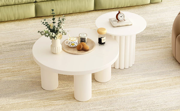 English Elm VIBE Modern Roman Column Coffee Table Set of 2 — Sculptural Round Tables, Stackable, Stable Design SJ000136AAK