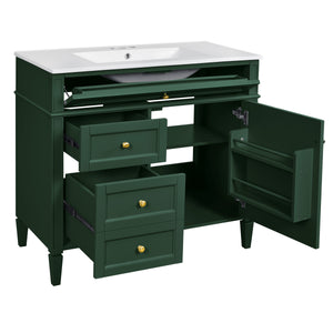 English Elm 36'' Modern Bathroom Vanity With Mirror Cabinet, Soft-Close Doors & Spacious Drawers For Storage SW000134AAF-1