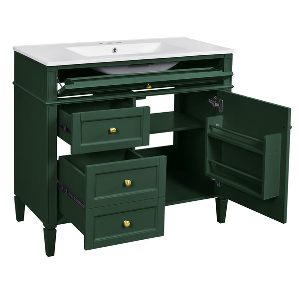 English Elm 36'' Modern Bathroom Vanity With Mirror Cabinet, Soft-Close Doors & Spacious Drawers For Storage SW000134AAF-1