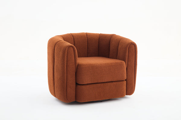 English Elm Swivel Teddy Barrel Chair with 360° Rotation, Plush Upholstered Bucket Seat, Solid Wood Frame Brown W2606P187689