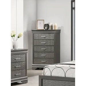 English Elm Modern Gray Six Drawer Chest with Curved Frame Birch Veneer Bedroom Storage B011P448760