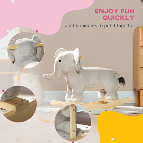 English Elm Qaba Plush Elephant Toddler Rocker with Grip Handles and Built-in Realistic Animal Sounds W2225P249747