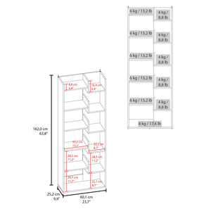 English Elm White Natural Oak Bookcase with 10 Open Shelves, Slim Rectangular Design for Stylish Storage and Display B062P290269