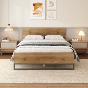 English Elm Christopher Knight Home® - Engineered Wood Queen Bed Frame - Modern Two-Tone Design In Natural & Black, Sturdy & Stylish Support N770P283038N_N770P283039N