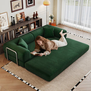 English Elm 78.8" Compression Sofa Convertible Floor Bed with Corduroy Fabric, No-Assembly Modular Futon, Supportive Backrest and Armrests Green W2824P373432