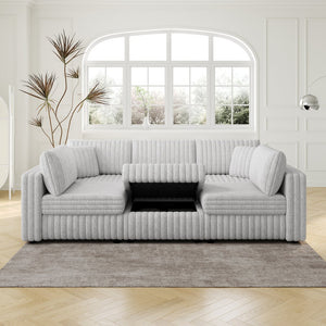 English Elm 106.3" U-Shaped 6-Person Sofa With Ottoman - Stylish Light Gray Modular Design & Hidden Storage Solutions W1767S00013