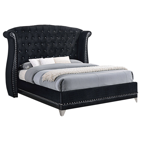 English Elm Tamsin Black Velvet & Crocodile Leatherette Eastern King Wingback Bed with Rhinestone Tufting B062S00705