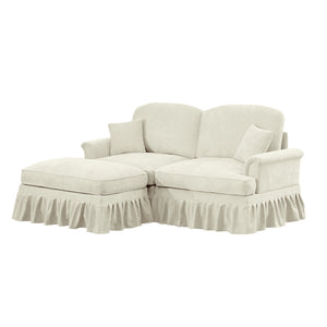 English Elm Elegant Mid Century Large Two-Seater Modular Sofa With Removable Skirts & Movable Ottoman - Beige W3041S00344