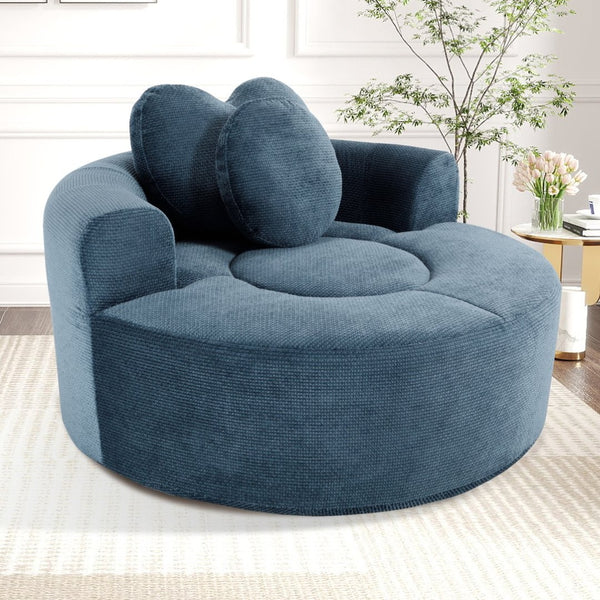 English Elm Round Cloud Sofa Bed Waffle Fabric Memory Foam Convertible Couch for Small Space Living Blue W3224P492030