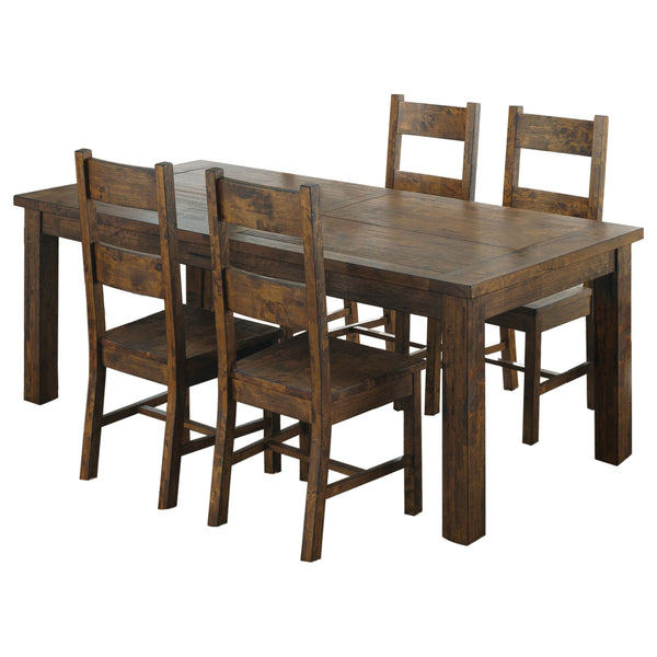 English Elm Mina Rustic Golden Brown 5-Piece Dining Set: Solid Wood Table & Chairs For Farmhouse Charm B062S00794