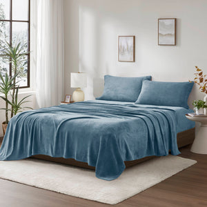 JLA Home True North by Sleep Philosophy - Micro Plush Sheet Set by Sleep Philosophy — Ultra-Soft Brushed, Lightweight Warmth, OEKO-TEX Certified Bedding Blue BL20-0454