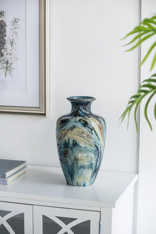 English Elm D8.7x15.5" Ceramic Floor Vase Reactive Glazed Artisan Finish for Mantel or Sideboard W2078P489201