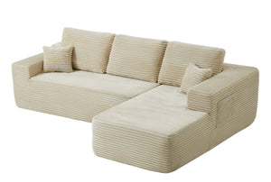 English Elm 104" Cloud Sectional Sofa Plush Corduroy L Shape Chaise No Assembly Living Room W3975S00029