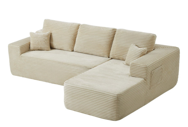 English Elm 104" Cloud Sectional Sofa Plush Corduroy L Shape Chaise No Assembly Living Room W3975S00029