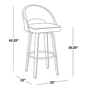 English Elm Fixed-height Mid-century Barstools with Walnut Legs and Grey Upholstered Seats Set B202S01931