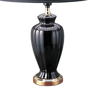 English Elm 26" 26" Tall Ceramic Table Lamp Urn-Shaped with Burgundy Ribbed Glaze, Gold Trim, Linen Shade, 3-Way Switch Black B072116117