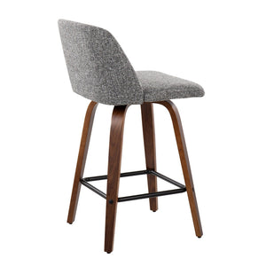 English Elm Toriano Mid-Century Modern Counter Stools In Walnut & Noise Grey Fabric - Set Of 2 For Stylish Comfort B202S00454-GIGA