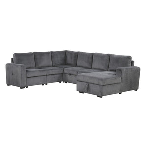 English Elm U_Style U-Shaped Corduroy Sofa With Usb Ports & Storage – 6-Seater Modular Sectional For Any Space N711P235755E-GIGA