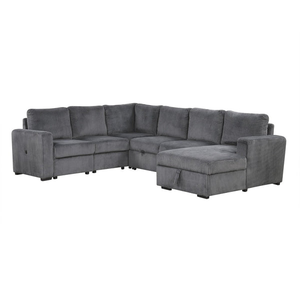 English Elm U_Style U-Shaped Corduroy Sofa With Usb Ports & Storage – 6-Seater Modular Sectional For Any Space N711P235755E-GIGA