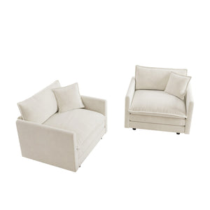 English Elm Accent Armchair Set of Two Chenille Upholstered with Toss Pillow Solid Wood Frame W714S00546