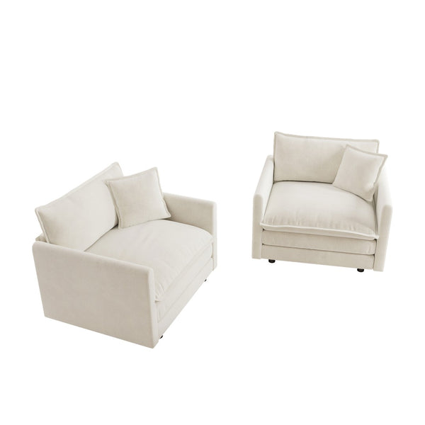 English Elm Accent Armchair Set of Two Chenille Upholstered with Toss Pillow Solid Wood Frame W714S00546