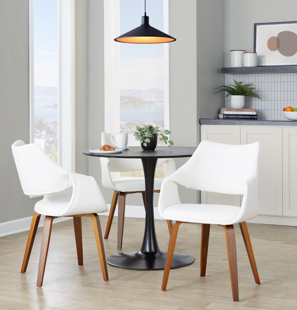 English Elm Chair Set of Two with White Faux Leather Seating and Warm Walnut Bentwood Legs B202S02070