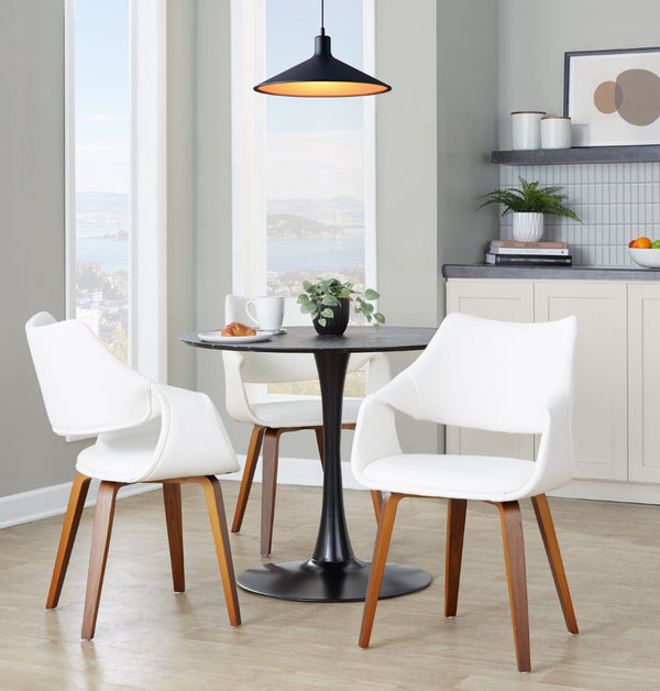 English Elm Chair Set of Two with White Faux Leather Seating and Warm Walnut Bentwood Legs B202S02070