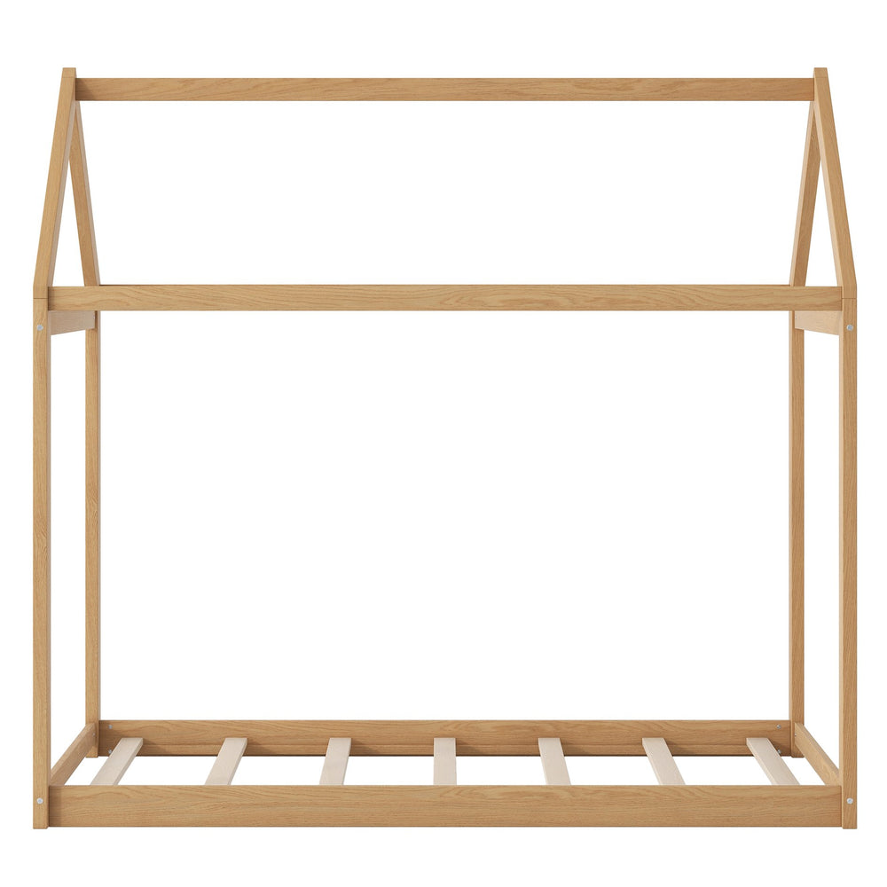 English Elm Twin Size Wooden House Bed with Pine & MDF Frame, Low Height Safety Design, Easy Assembly, 400lb Capacity N716P227423D