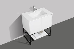 English Elm 30" Floating Bathroom Vanity Base Glossy White Soft Close Modern Wall Mount W1920P263625