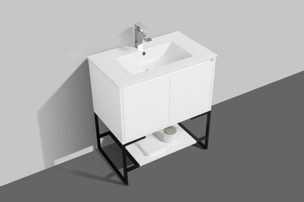 English Elm 30" Floating Bathroom Vanity Base Glossy White Soft Close Modern Wall Mount W1920P263625