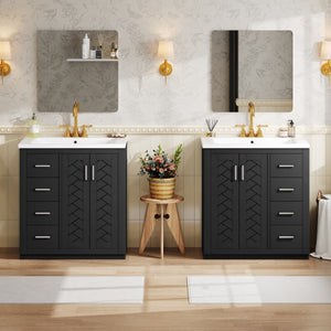 English Elm 60'' Bathroom Vanity Set With Ceramic Sink - Solid Wood Frame, Soft-Close Drawers & Ample Storage N710SS00001B
