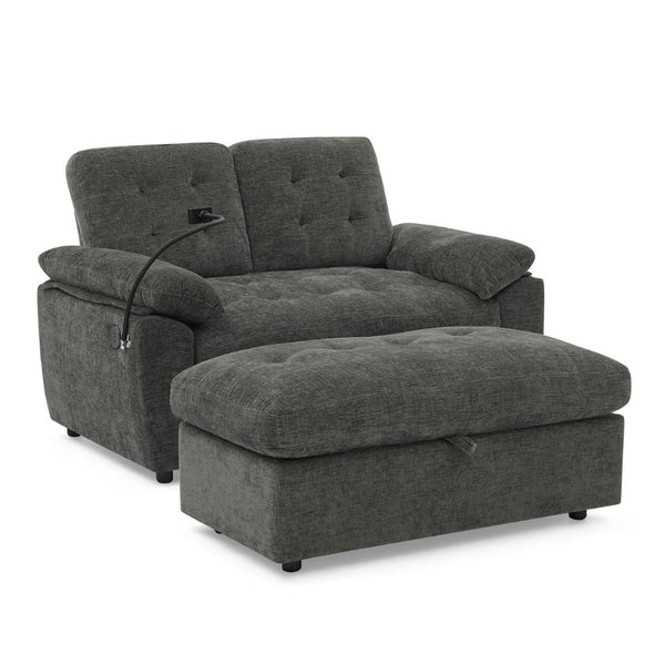 English Elm Leisure Chenille Two Seat Reclining Sofa with Usb Port Storage Ottoman Padded Armrests Gray W487S00522