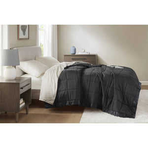 JLA Home Madison Park - Lightweight Cozy Down Alternative Blanket with Satin Trim, Moisture-Wicking, Hypoallergenic Comfort Black MP51-8501