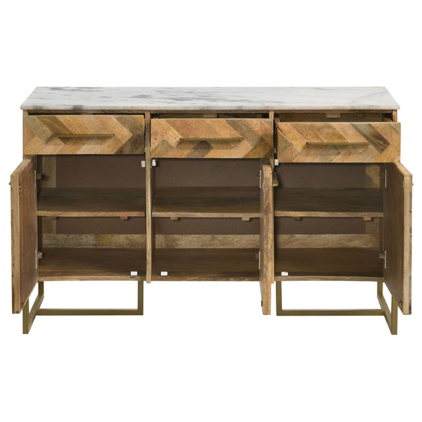 English Elm Paloma Herringbone Mango Wood Sideboard with Marble Top and Gold Legs B062P447721